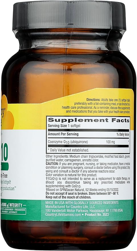 Country Life Simply CoQ10, Supports Heart Function, 100mg, 60 Softgels, Certified Gluten Free, Certified Vegan…