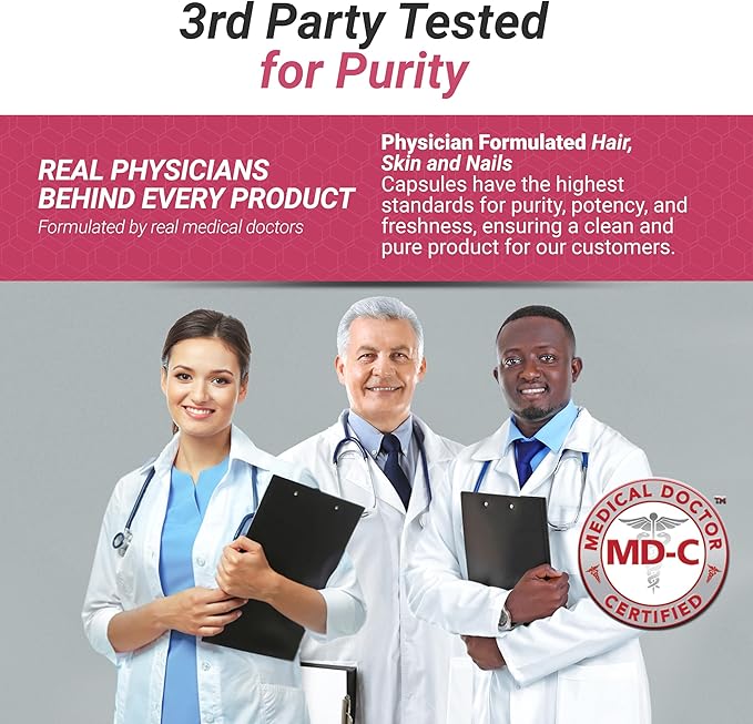 Healthy Hair Skin and Nails Vitamins for Men and Women - 7500 mcg Biotin, Amino Acids, Collagen and Hyaluronic Acid - 60 Capsules