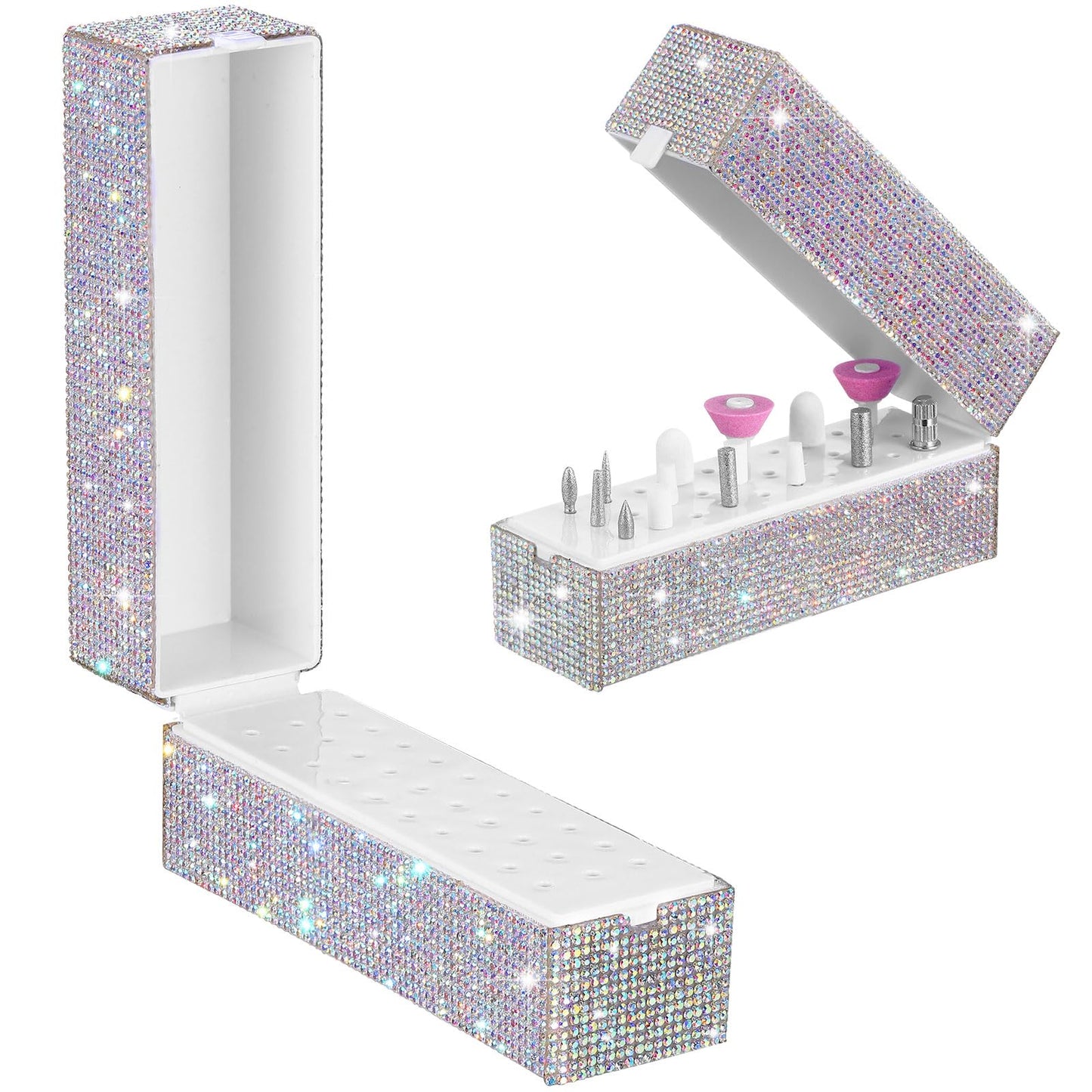 Colingmill Nail Drill Bits Holder Rhinestone Case Box Bling Displayer Holder Dustproof 30 Holes Organizer Container for Nail Tech Manicure Tools