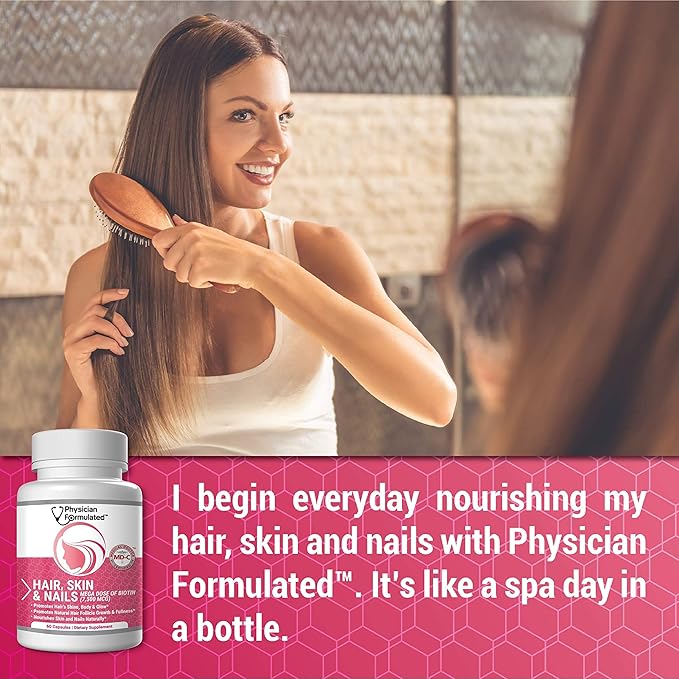 Healthy Hair Skin and Nails Vitamins for Men and Women - 7500 mcg Biotin, Amino Acids, Collagen and Hyaluronic Acid - 60 Capsules