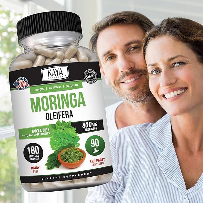 Kaya Naturals Moringa Leaf Extract - Complete Greens Superfood Supplement - Pure Miracle Tree Moringa - Boost Energy Naturally - Nutrient Dense Vitamins for Adult - 180 Veggie Count