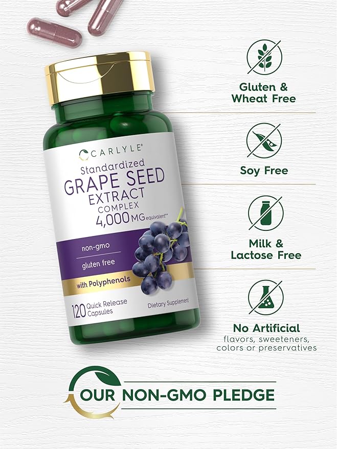 Carlyle Grape Seed Extract 4,000mg | 120 Quick Release Capsules | Standardized Extract Complex with Polyphenols | Non-GMO, Gluten Free Supplement