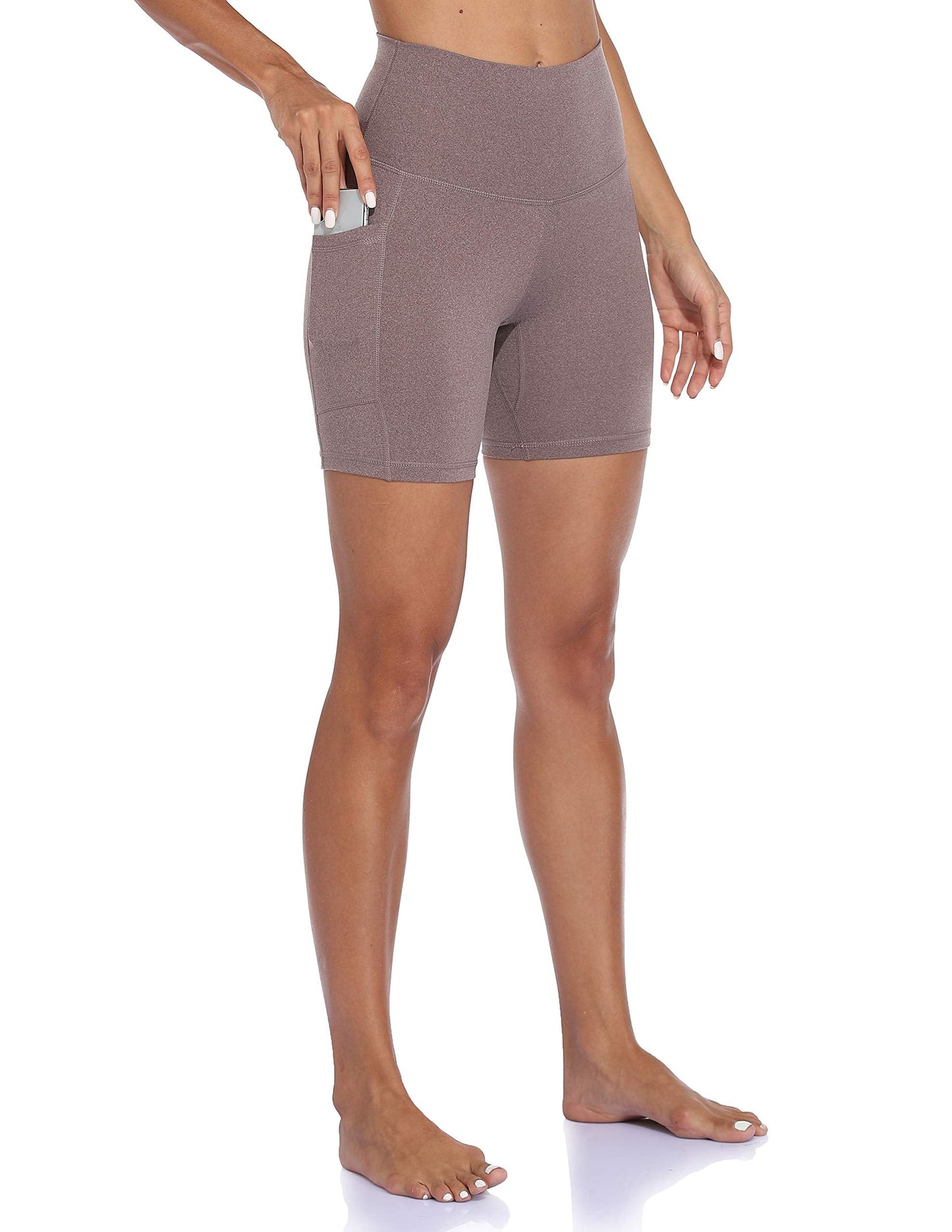 Colorfulkoala Women's High Waisted Biker Shorts with Pockets 6" Inseam Workout & Yoga Tights (XS, Heather Coffee)