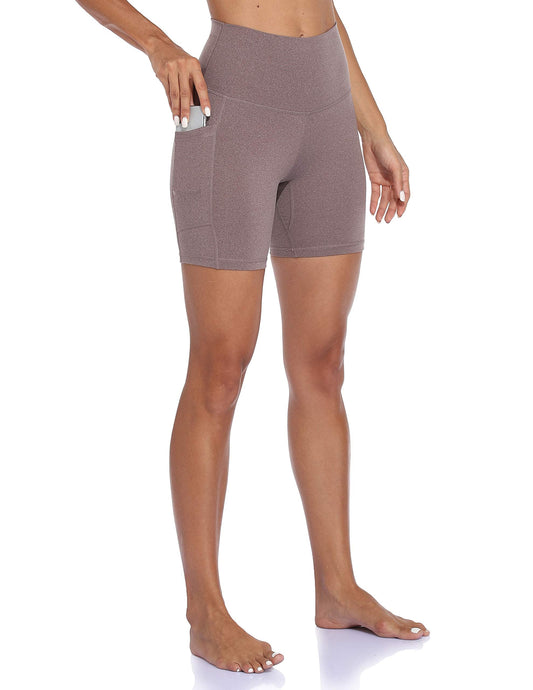 Colorfulkoala Women's High Waisted Biker Shorts with Pockets 6" Inseam Workout & Yoga Tights (XS, Heather Coffee)
