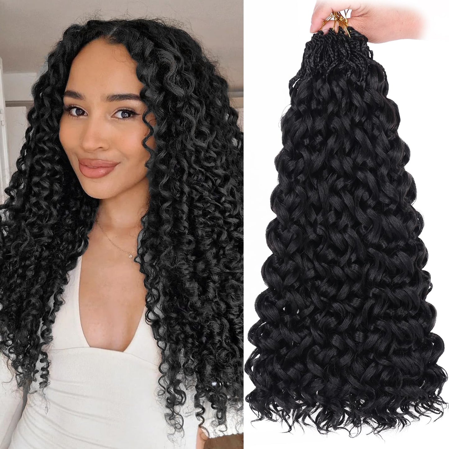 Leeven Gogo Curl Crochet Hair 18 Inch 8 Packs Black Ocean Wave Crochet Hair Pre Looped Deep Twist Goddess Box Braids Curly Water Wave Synthetic Braiding Hair for Women Girl Kids