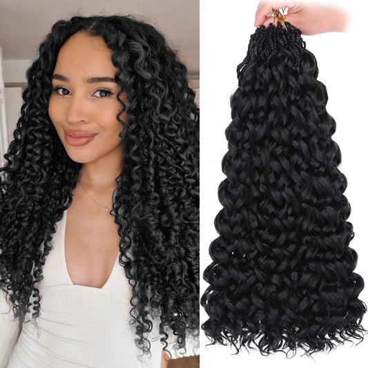 Leeven Gogo Curl Crochet Hair 18 Inch 8 Packs Black Ocean Wave Crochet Hair Pre Looped Deep Twist Goddess Box Braids Curly Water Wave Synthetic Braiding Hair for Women Girl Kids