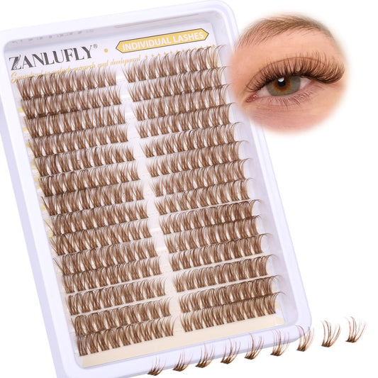 Brown Lash Clusters Natural Individual Lashes Cat Eye Eyelash Clusters D Curl Wispy DIY Lashes Extensions Brown Cluster Eyealshes Extension (10-16MM)