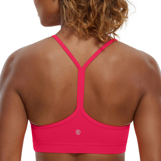 CRZ YOGA Butterluxe Womens Y Back Sports Bra - Padded Racerback Low impact Spaghetti Thin Strap Workout Yoga Bra Viva Magenta Medium