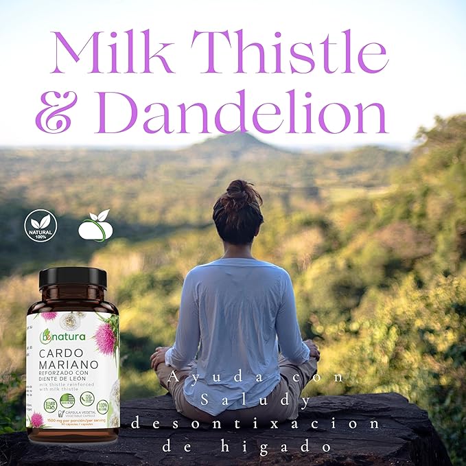Cardo Mariano reforzado con diente Leon (Milk Thistle Reinforced with Milk Thistle) 90 Vegetable Capsule 1500 mg per Serving, Root Liver Health Support, Antioxidant Support, 100% Natural, Made in USA