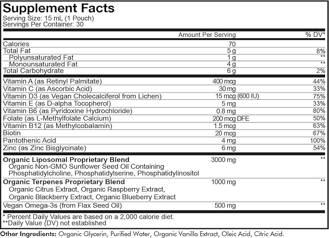 Codeage Multivitamins For Teens, Liquid Vitamin C for Teenagers, Vitamin A B6 B12 D3 E For Kids, Biotin Zinc Omega-3 Folate, Liposomal Vitamins Supplement, One Daily Sachet, Vegan, Non-GMO, 30 Pouches