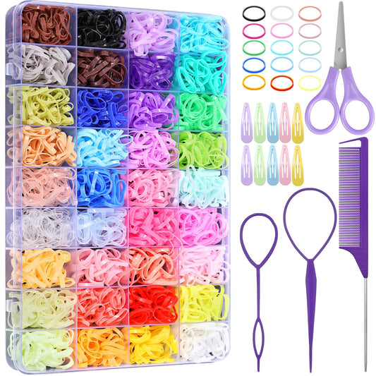 Auroray Hair Rubber Bands for Girls, Kids & Toddlers, 3000 Pcs Colorful Elastic Hair Bands with 14 Hair Styling Tools, Multicolor