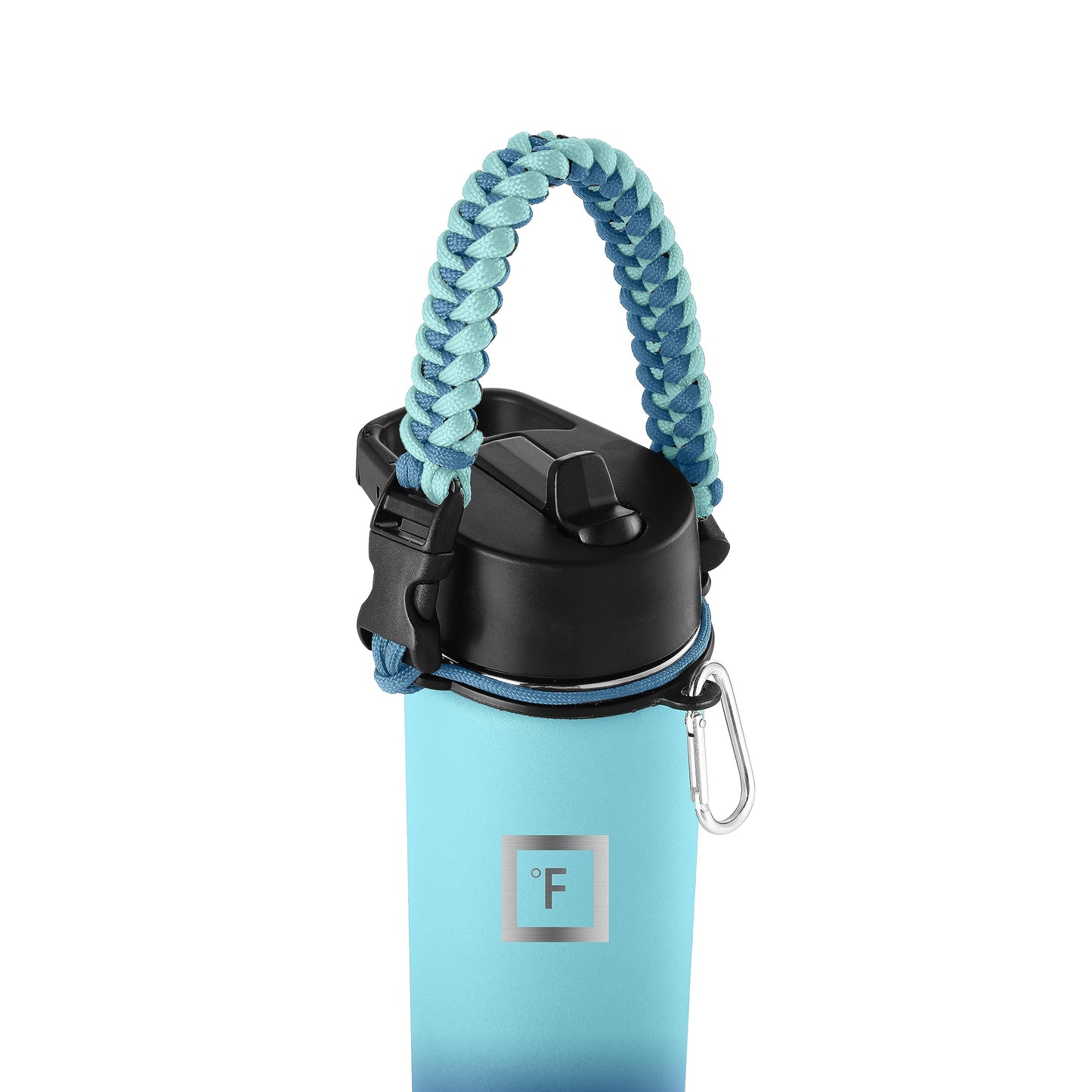 IRON °FLASK Paracord Handle - Fits Wide Mouth Water Bottles - Durable Carrier, Secure Accessories, Survival Strap Cord, Safety Ring, and Carabiner - Seven Core Paracord Bracelet