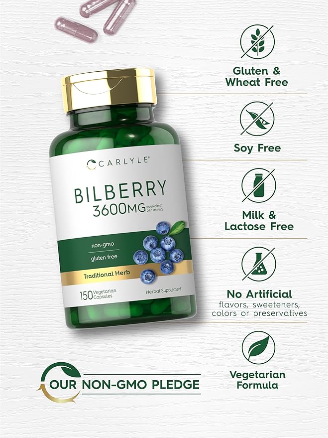 Carlyle Bilberry Extract Capsules | 3600mg | 150 Count | Vegetarian, Non-GMO, Gluten Free Fruit Supplement