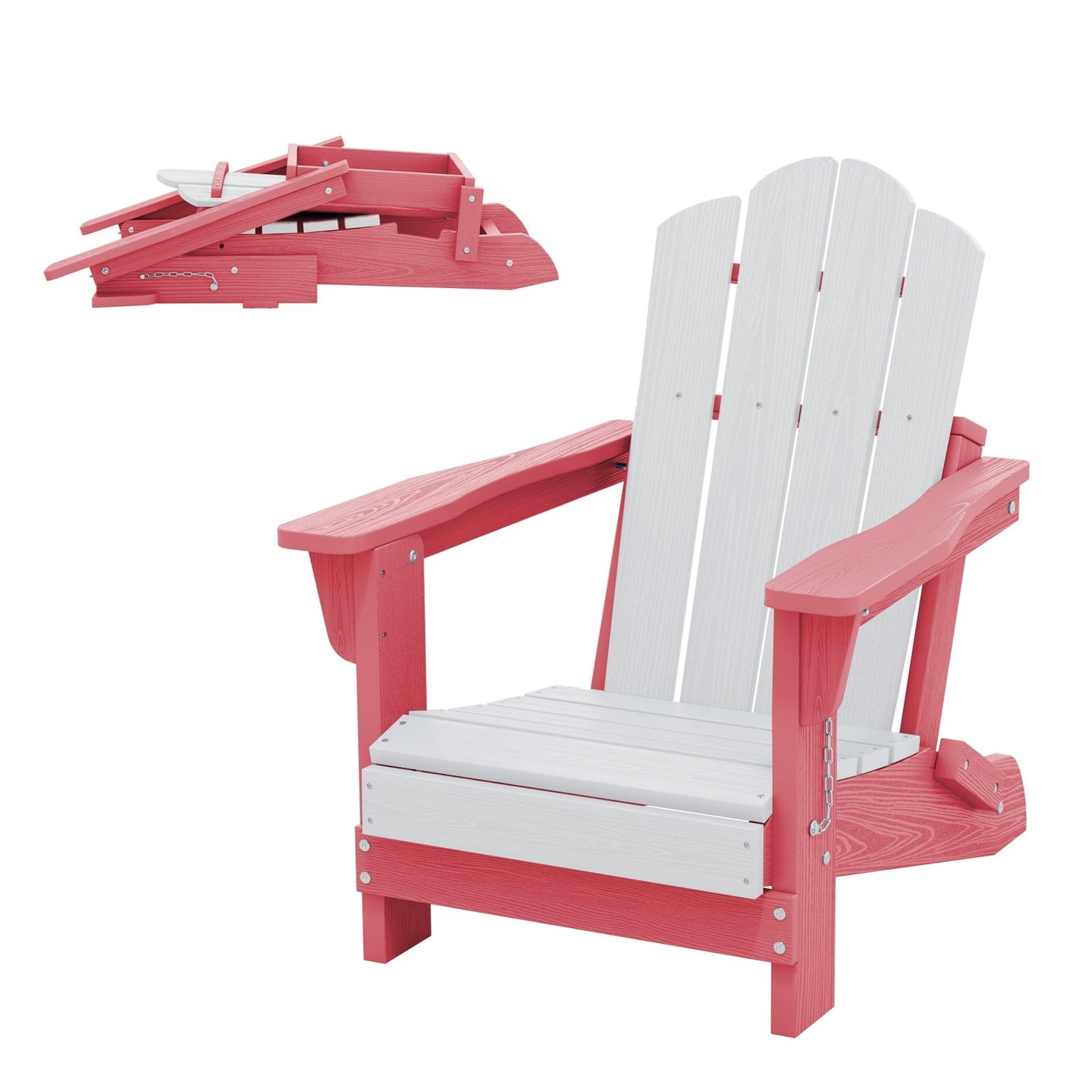 JUSTLET Kids Foldable Adirondack Chair, Lightweight HDPE Outdoor Chair, Weather-Resistant, Portable,Pink and White