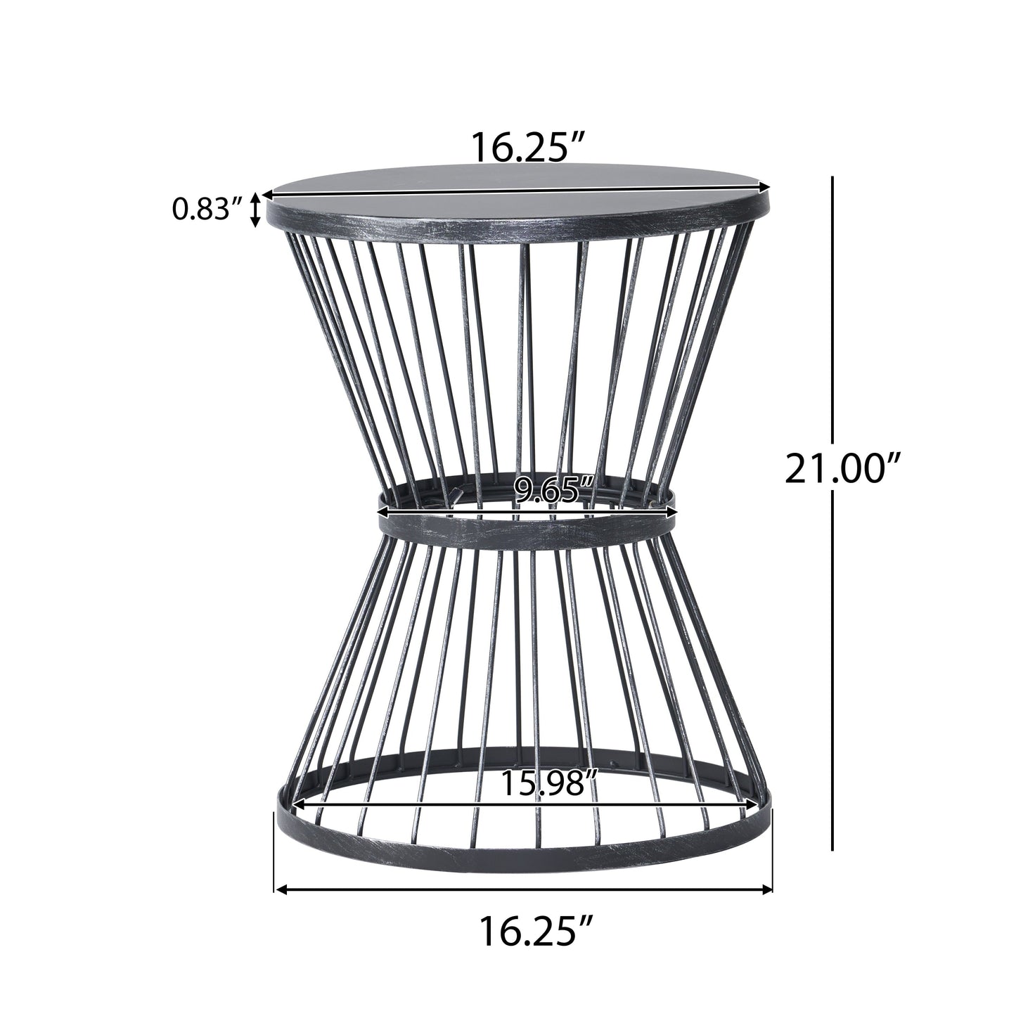 Christopher Knight Home Outdoor Metal Side Table Modern Round Waterproof Patio Accent Table w/Hourglass Frame Open-Cage Design for Garden Balcony Backyard (Matte Black)