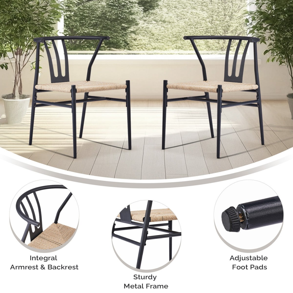 IVV Outdoor Dining Chairs Set of 4, Metal Frame Patio Chairs All-Weather Wicker Patio Dining Seat for Balcony, Yard, Front Porch and Deck (Black)