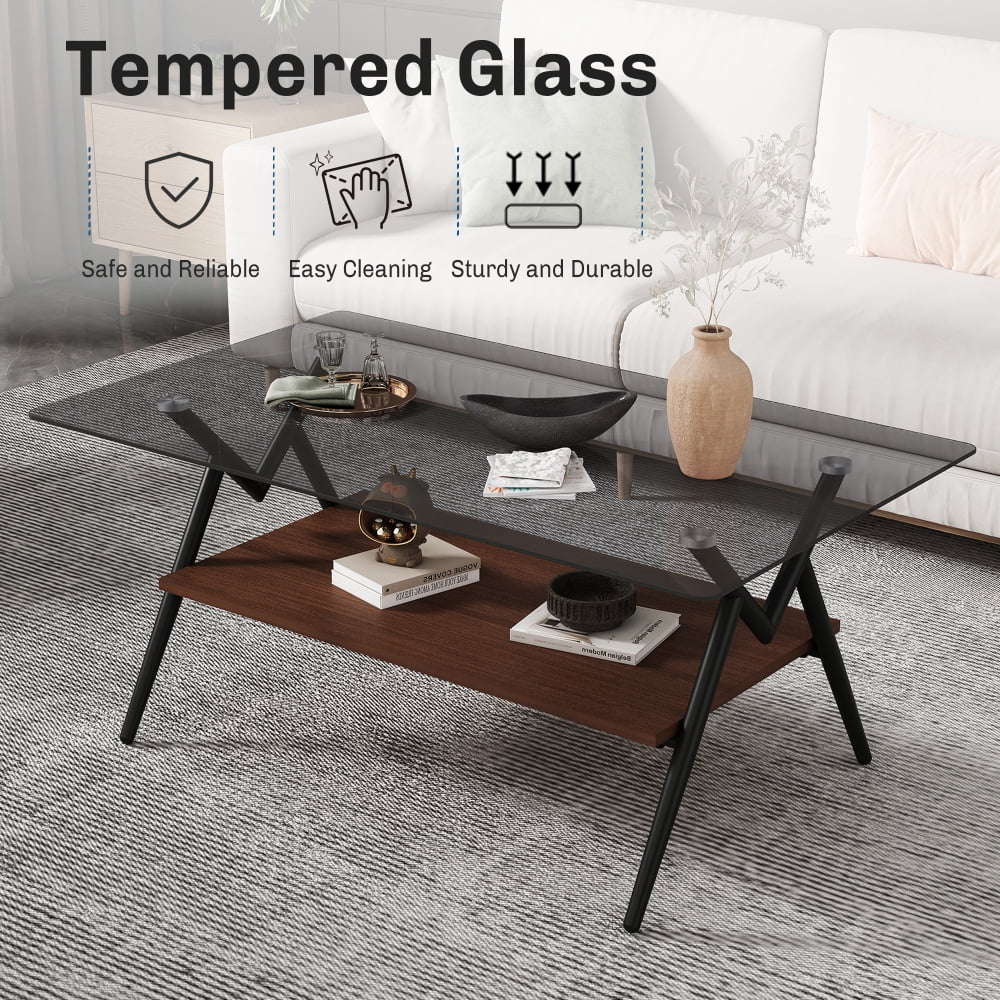 Coffee Table and End tables Set of 3, Tempered Glass Table with MDF layer, Modern Tables for Living Room , Transparent Glass