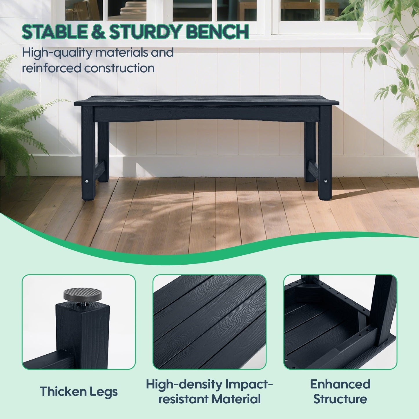 Bstjewey Outdoor 2-Person Patio Bench, Poly Lumber, Teak Wood Grain