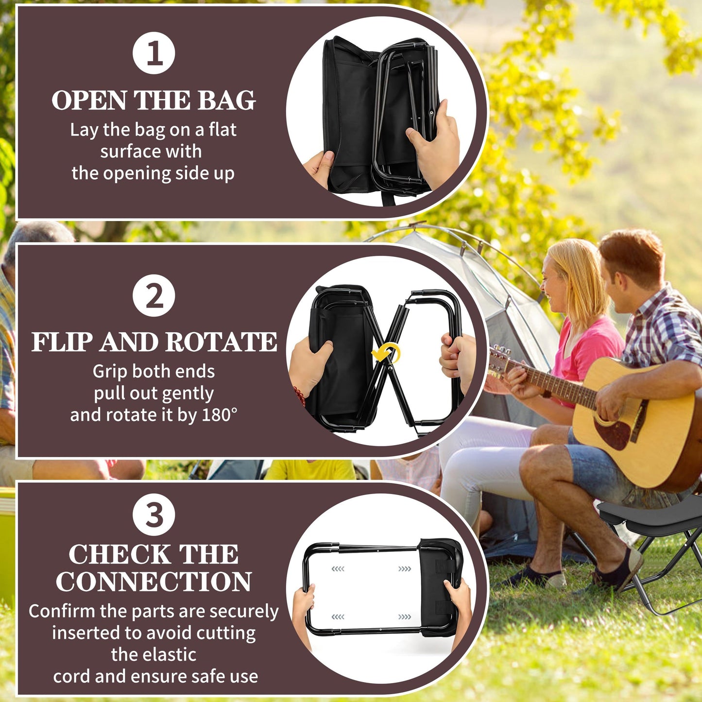 Camping Stool Set of 2, 11 Inch Portable Folding Stool with Carry Bag, Collapsible Ultralight Chair for Adults, Hold Up to 220 LBS, Ideal for Picnic Hiking Fishing, Outdoor Use, Black