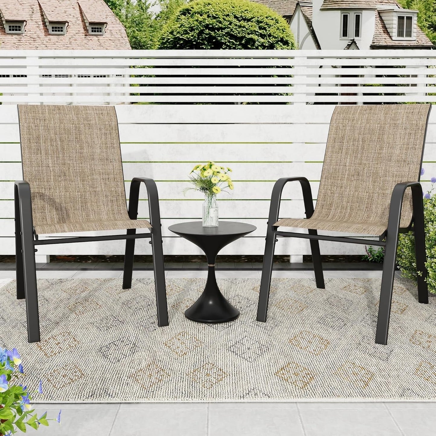 CHINNLUU Patio Dining Chairs Set of 4 Outdoor Stackable Dining Chairs for All Weather 330lbs Capacity Heavy Duty Metal Frame Patio Furniture for Backyard Garden Poolside (Brown)