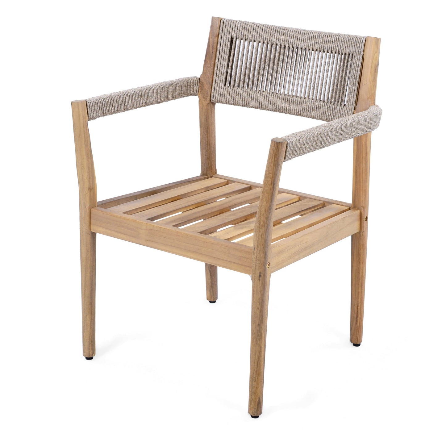 Christopher Knight Home Wood Outdoor Dining Chair with Cushion, Woven Rope Design, Teak+Cream, Set of 2