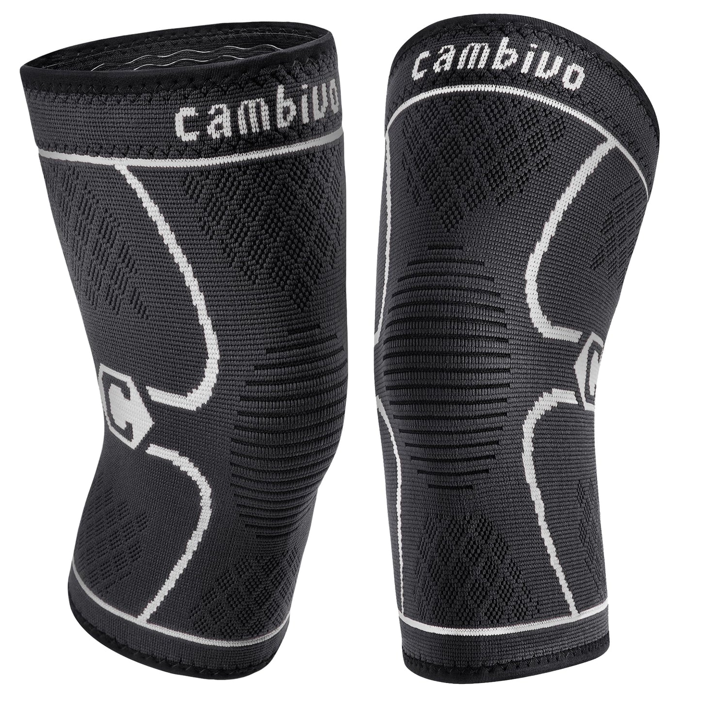 CAMBIVO 2 Pack Knee Brace, Knee Compression Sleeve Support for Men and Women, Knee Pads for Running, Hiking, Meniscus Tear, Arthritis,Joint Pain Relief (Gray,Small)