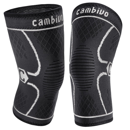 CAMBIVO 2 Pack Knee Brace, Knee Compression Sleeve Support for Men and Women, Knee Pads for Running, Hiking, Meniscus Tear, Arthritis,Joint Pain Relief (Gray,Small)