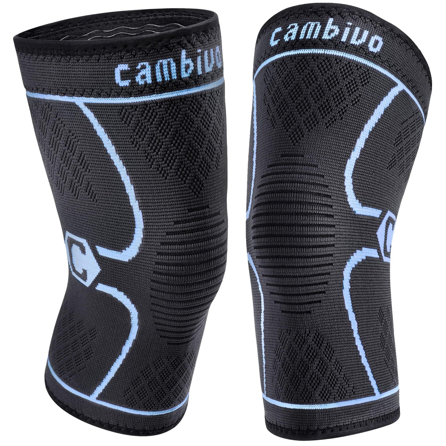 CAMBIVO 2 Pack Knee Brace, Knee Compression Sleeve Support for Men and Women, Knee Pads for Running, Hiking, Meniscus Tear, Arthritis, Joint Pain Relief (Blue, Small)