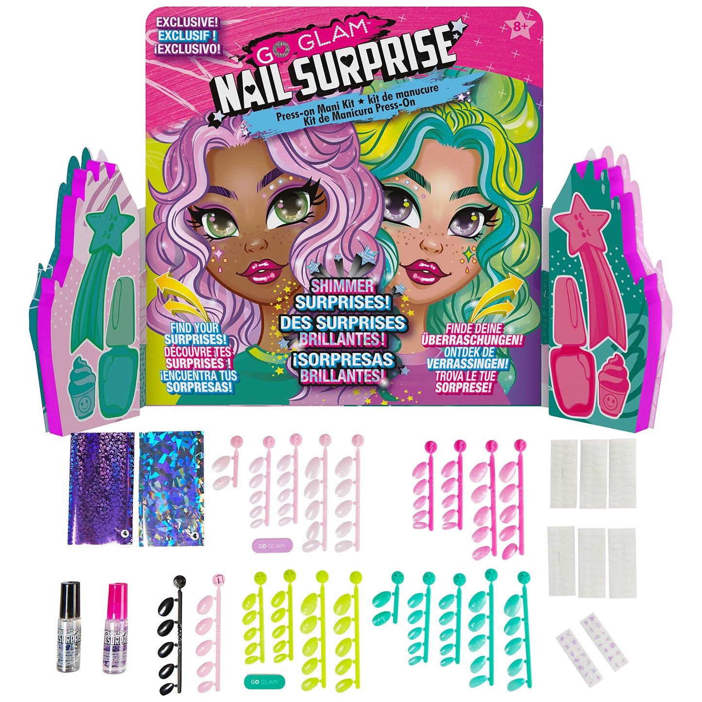 Cool Maker, GO GLAM Nail Surprise Shimmer Exclusive Manicure Set with 2 Press on Nails Styles and More, Nail Kit Kids Toys for Ages 8 and up