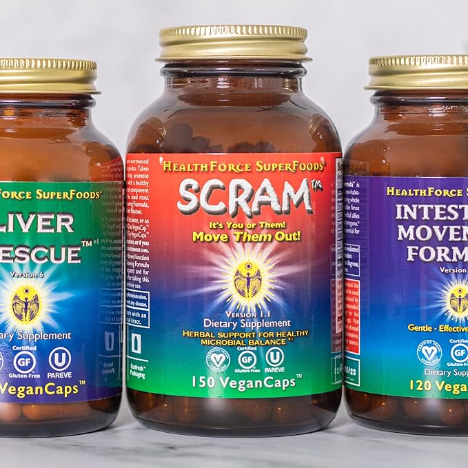 HealthForce SuperFoods Scram - Herbal Supplement with Milk Thistle, Wormwood & Black Walnut - Digestion Support Capsules - 150 Vegan Capsules (Pack of 3)