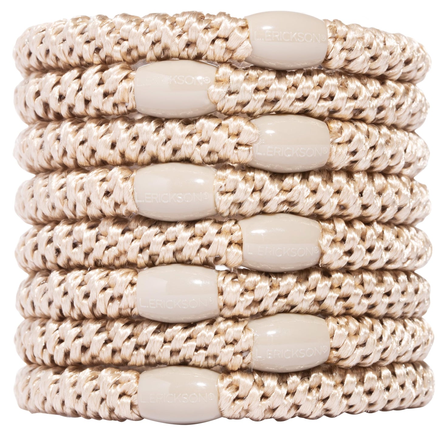 L. Erickson Pony Hair Ties - Camel Beige - 8 Pack Ponytail Holders - No Damage Tan White Color Hair Bands, Accessories and Hair Ties for Women