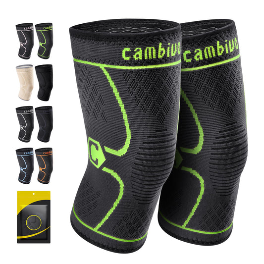 CAMBIVO 2 Pack Knee Brace, Knee Compression Sleeve for Men and Women, Knee Support for Running, Workout, Gym, Hiking, Sports (Green,Small)