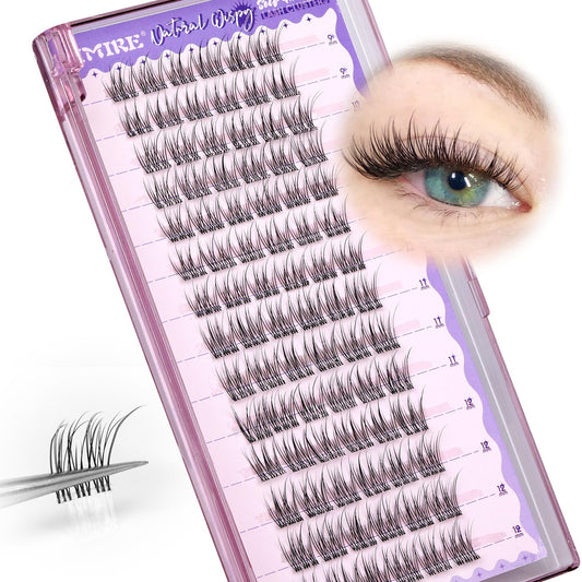 JIMIRE Self Adhesive Eyelashes Natural Look 9-12MM Wispy Pre Glued Lash Clusters No Glue Needed Press on Lashes Clusters Reusable Invisible Band Eyelash Clusters Easy to Apply