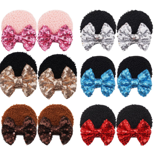 CellElection 12 PCS Sequin Mouse Ears Hair Clips Glitter Hair Bows Cute Mice Ears Hair Clips Barrettes for Women Girls Hair Accessories for Costume Party Favor Halloween Christmas Decoration