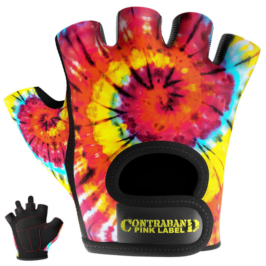 Contraband Pink Label 5347 Womens Designer Workout Gloves | Tie Dye Print w/Grip-Lock™ Silicone Palm (X-Small, Rainbow)