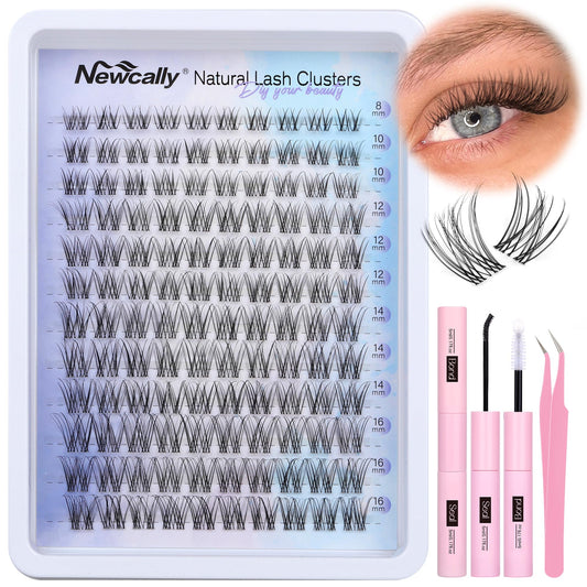 Lash Clusters Kit Natural Wispy DIY Eyelash Extension Kit 8-16MM Eyelash Clusters Kit D-curly Lash Extension Kit Thin Invisible Lash Band Individual Lashes Kit by Newcally