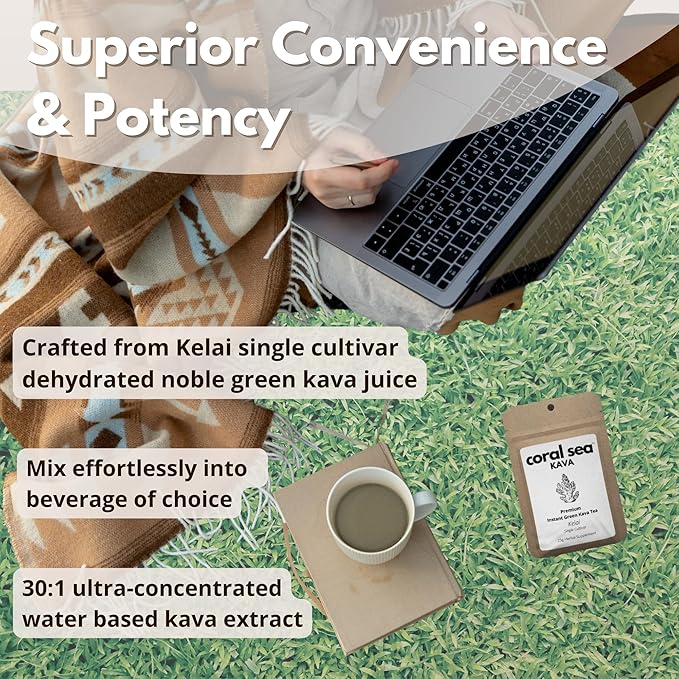 Instant Kava Tea Powder Kelai - Volcano Island’s Secret - 12+ Servings - Noble Kava Juice from Epi Island Vanuatu - Stress Release & Mood Support - Non-Habit Forming - Easy Mix 30:1 Concentrate