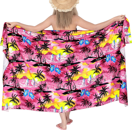 LA LEELA Soft Light Hawaiian Beach Bikini Wrap Sarong Printed 88"X42" Pink_3455
