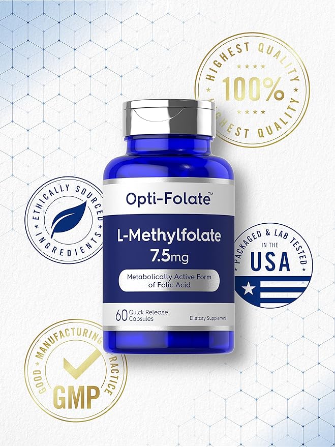 Carlyle L Methylfolate 7.5 mg | 60 Capsules | Optimized and Activated | Non-GMO, Gluten Free | Methyl Folate, 5-MTHF | by Opti-Folate