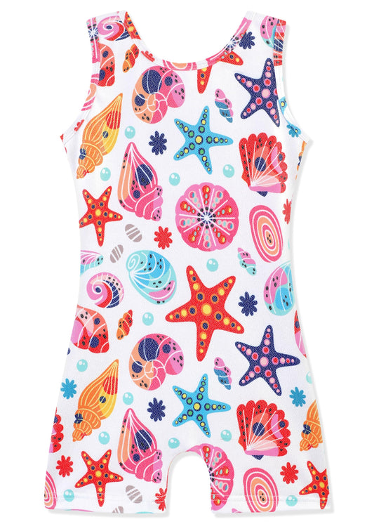 HOZIY 5t Gymnastics Leotards for Girls Size 5-6 Years Sea World Orange Shell Starfish White Tumbling Outfits Dance Clothing Clothes Toddlers Sparkle Glitter