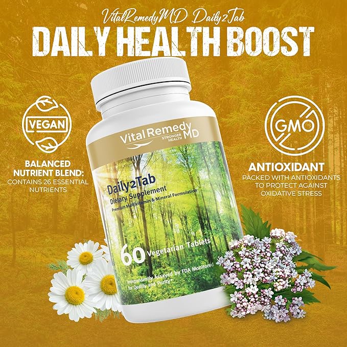 Daily2Tab - All You Need Multivitamin Plus Multimineral Formula. 26 Essential Nutrients for Women and Men, 60 Tablets