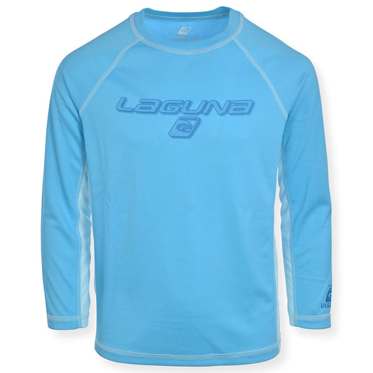 LAGUNA Boys Long Sleeve Loose Fit Rashguard Swimwear - Kids Swim Sun Tee Shirt, UPF 50+ - Blue Atoll, Size 18/20