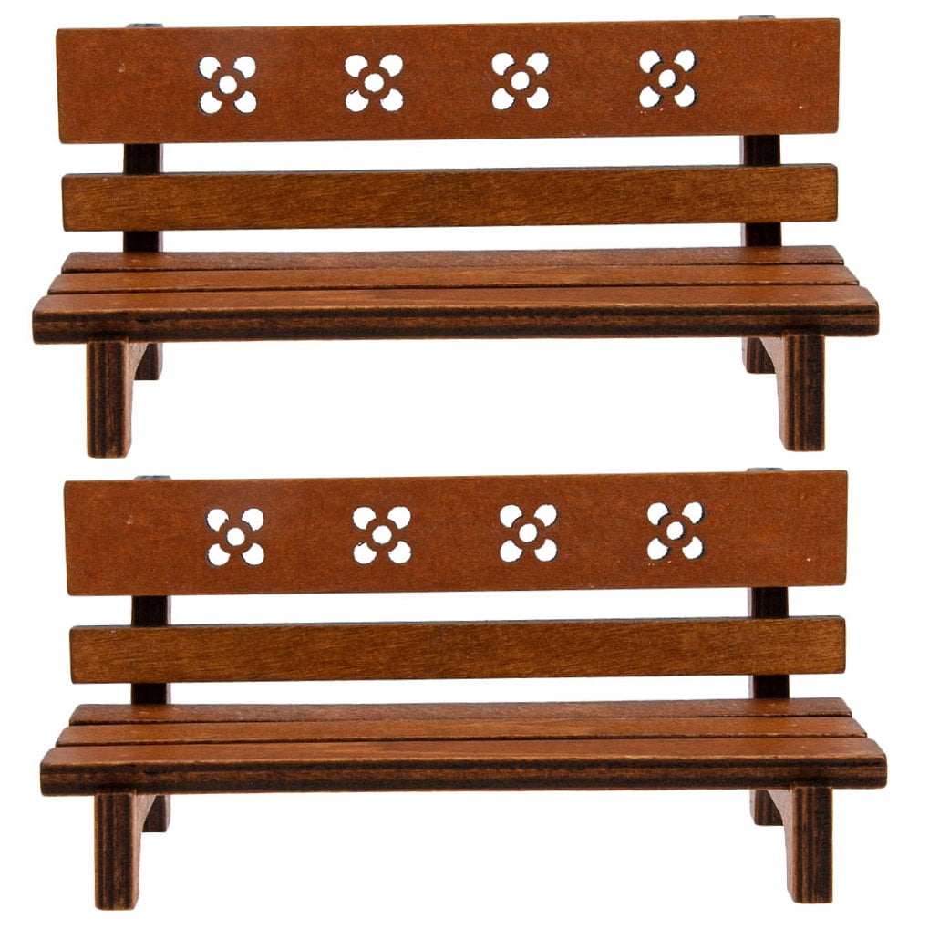 Homoyoyo 2Pcs Miniature Garden Benches for Doll House Decor in Light Brown Wood Compact Shape with Lifelike Design
