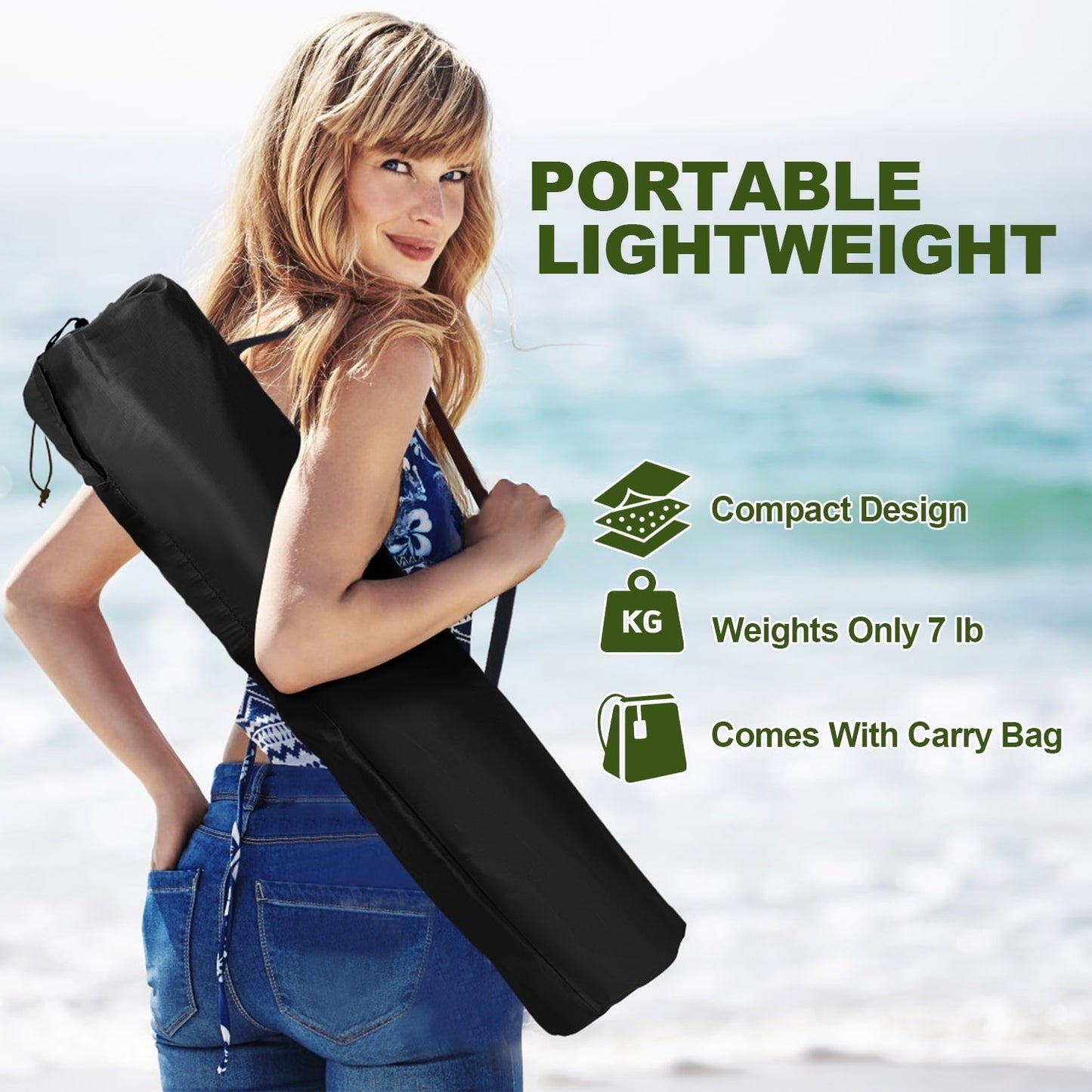 Joyfair Folding Backpack Beach Chair, Black Compact Lightweight Camping Chair with Carry Bag Cup Holder, Small Outdoor Reclining Low-Profile Travel Chair for Adult, Heavy-Duty