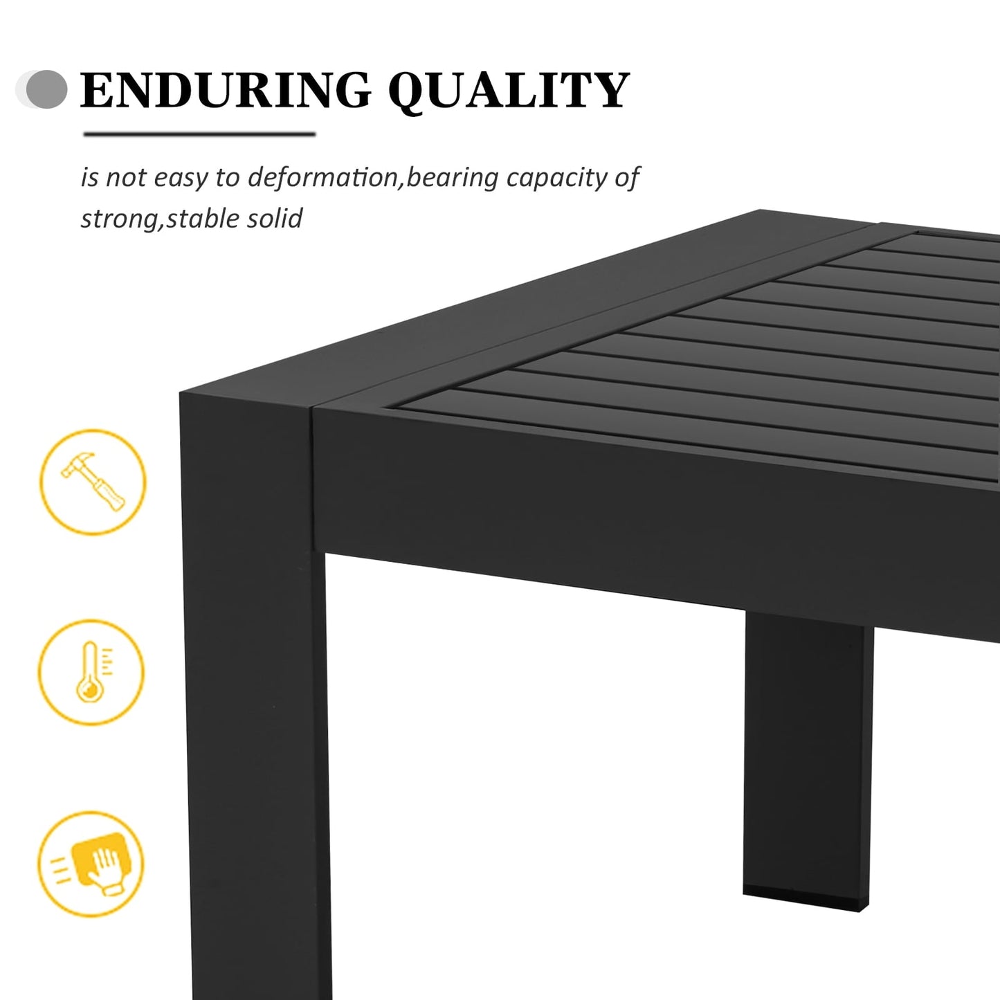 LayinSun Aluminum Outdoor Patio Coffee Table Modern Rectangle All-Aluminum End Table with Metal Frame