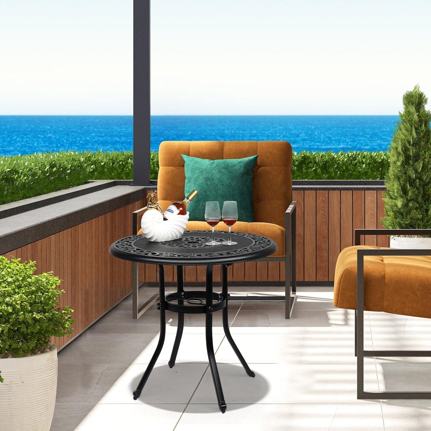 HiiKaa 32 in Cast Aluminum Patio Outdoor Bistro Round Dining Table with Frosted Surface,Bronze