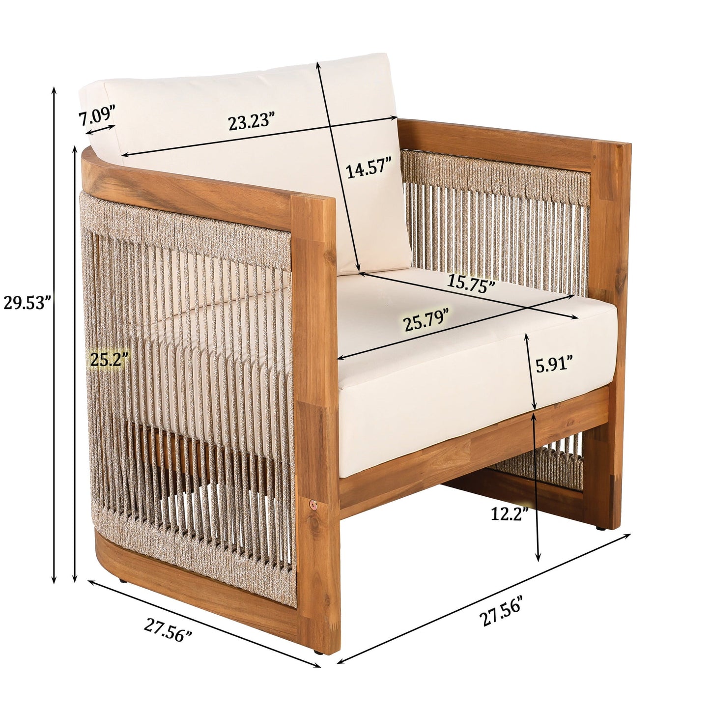 Christopher Knight Home Outdoor Wood Lounge Chair with Woven Rope Accents, Beige Cushion