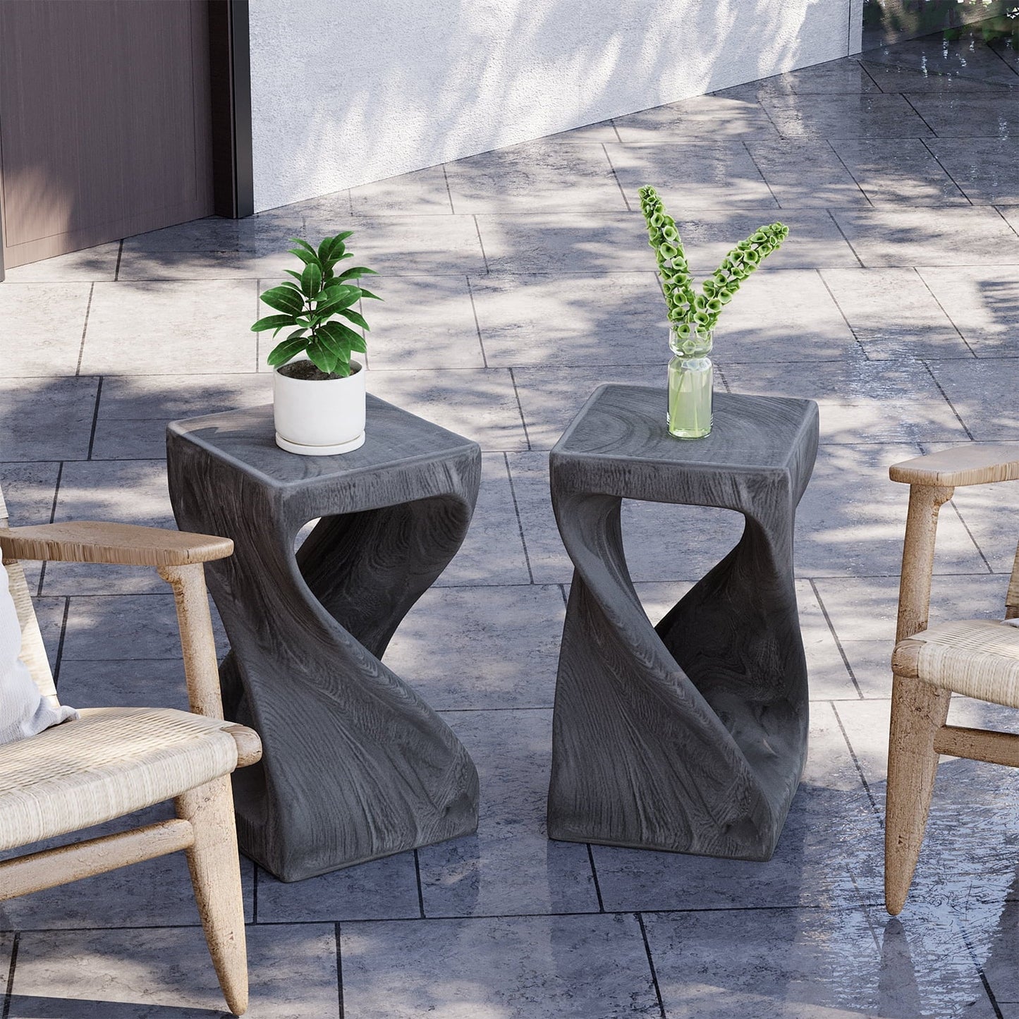 COSIEST Concrete Modern Side Table – 20 lbs End Table/Accent Table with Artistic Twist Design