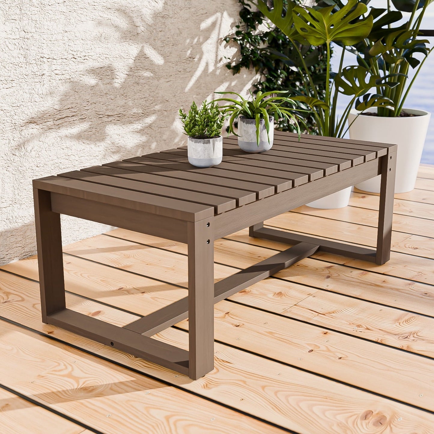 COOS BAY Modern Outdoor Patio Coffee Table, Natural Real Wood Cedar Table, All Weather Outdoor Rectangular Table