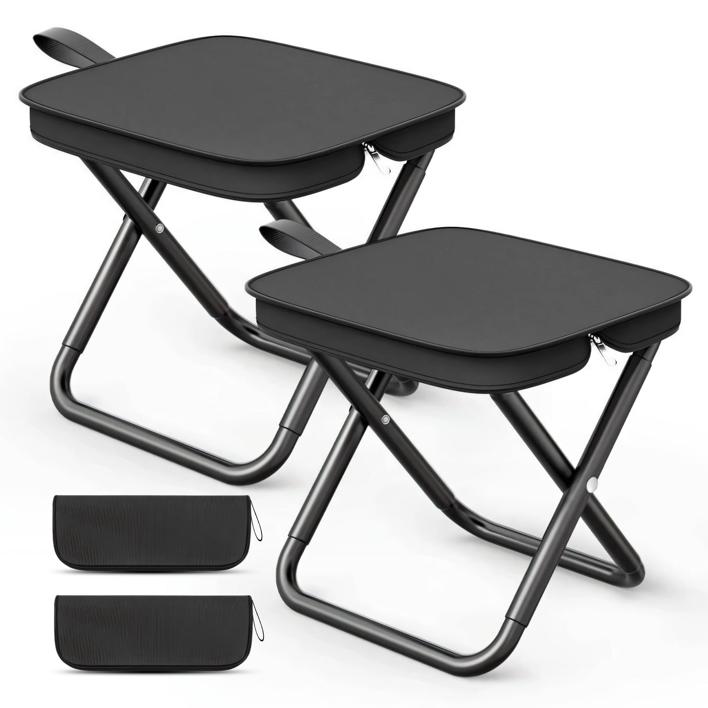 Camping Stool, 11 Inches Portable Folding Stool with Carry Bag, Aluminum Ultralight Collapsible Camp Stool Outdoor Footstool Suitable for Outdoor Gardening and Beach Hiking Fishing (Black)